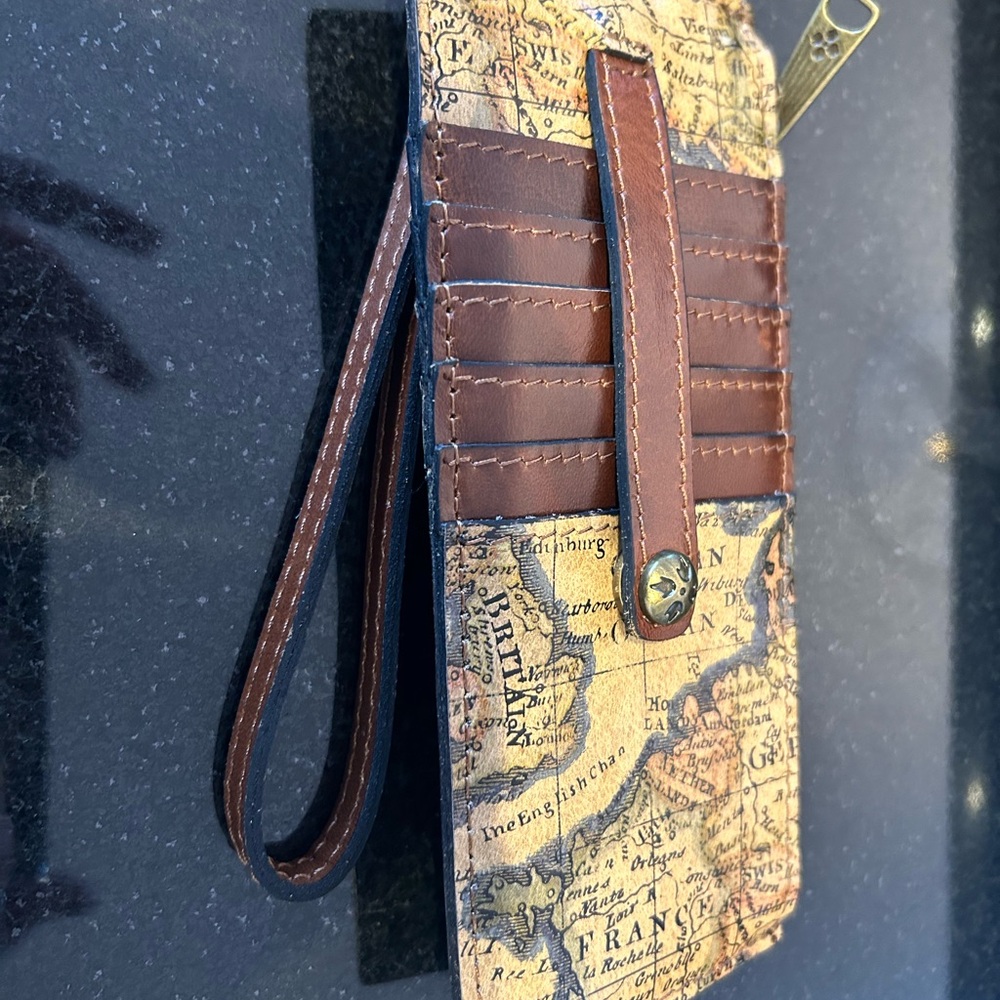 Patricia Nash European Map Print RFID Wallet with Brown Accents
